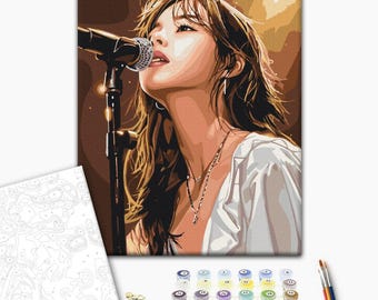 K-pop Singer Paint by Numbers Kit – Modern Pop Idol Portrait Canvas DIY Art Set for Adults, Trendy Wall Decor