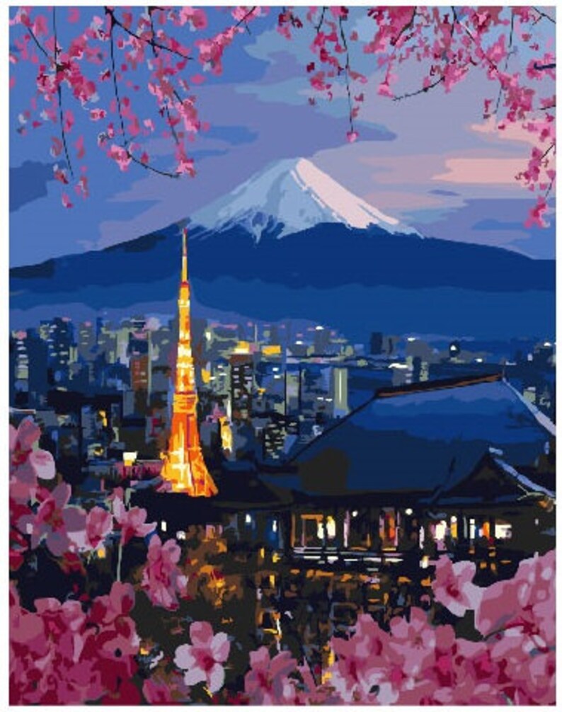 Paint by Number Japan city view FRAMED DiY Painting Kit on Etsy
