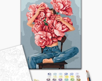Floral Woman Paint by Numbers Kit for Adults | Elegant DIY Art | Relaxing Wall Decor Gift