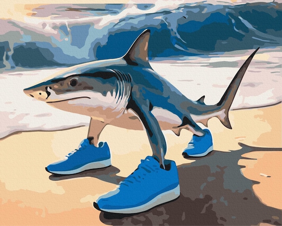 ブレインロット・ミームの数字塗り絵キット：スニーカーを履いたサメ