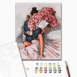 Woman with Peonies Paint by Numbers Kit – Framed DIY Canvas Art