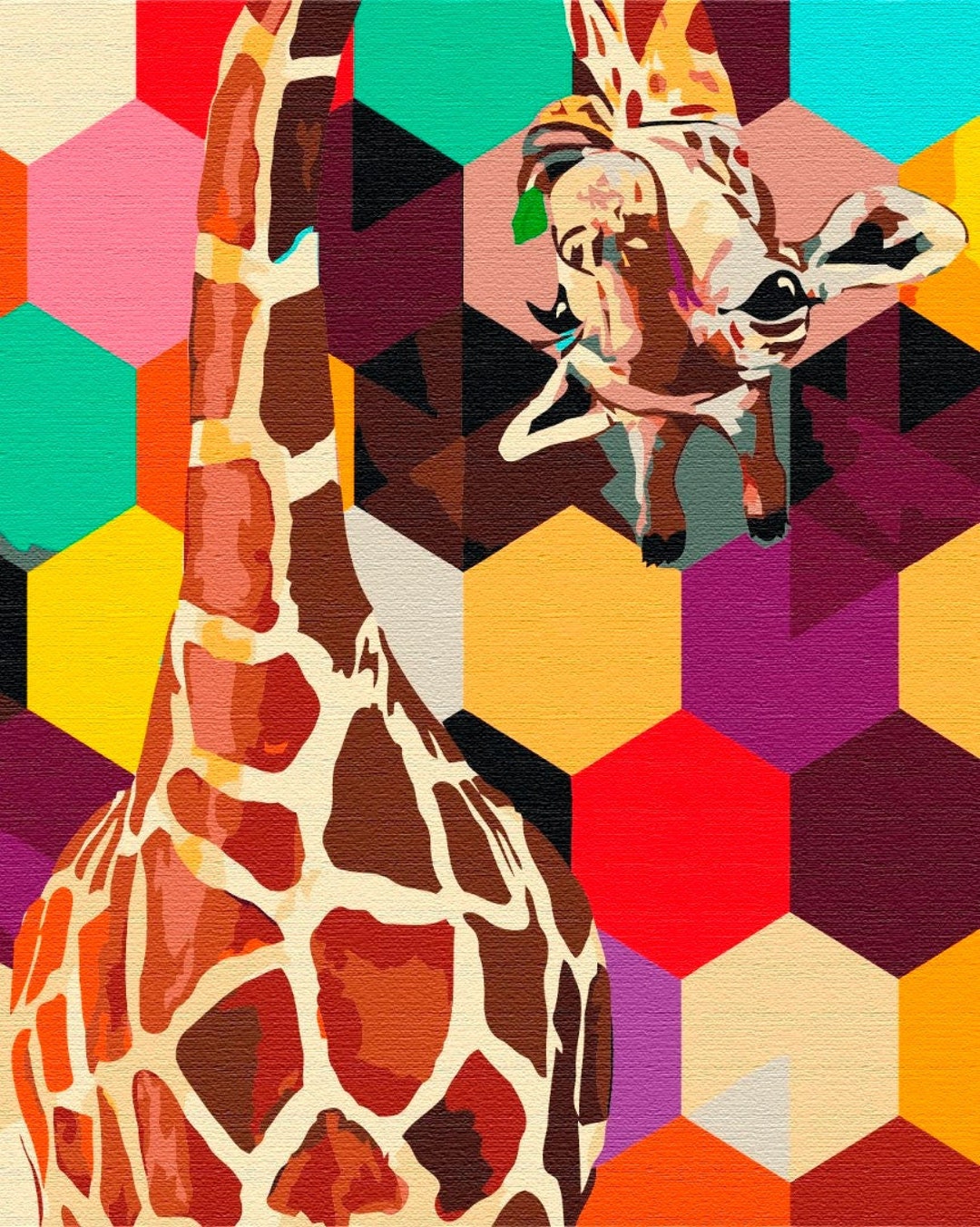 Funny Giraffe Paint by Numbers Kit With Frame, Painting by Number
