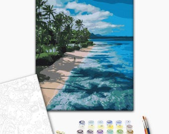 Tropical Beach Paint by Number Kit: Framed Seascape Canvas (40x50cm or 48x60cm)