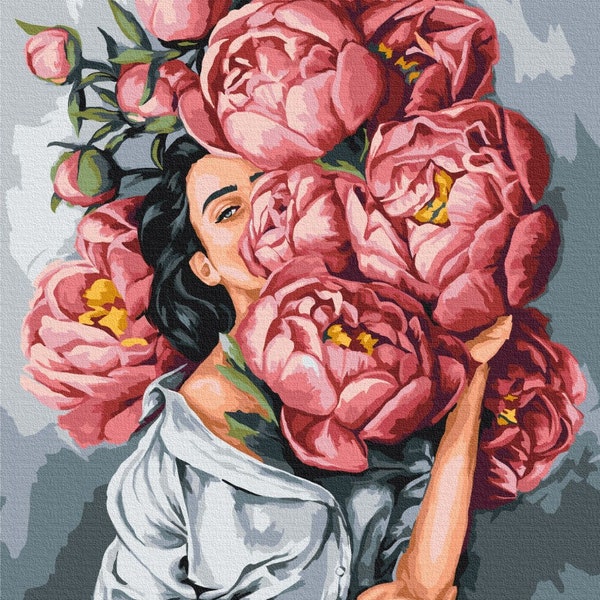 Kit de peinture par numéros homme femme fleur, peinture avec cadre, peinture par numéros fleur pivoine fille Kit de coloration couleurs vives capitule