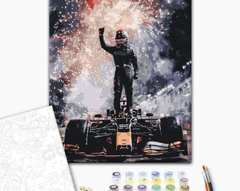 Paint by number Formula 1 Racer: Champion coloring kit for adult with Frame