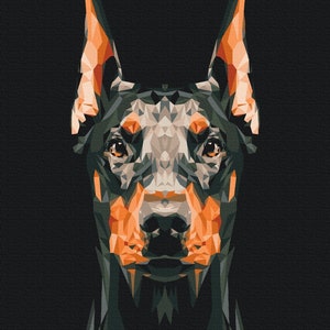 Dog Paint by number, Animal paint by numbers for adults framed, Paint doberman Diy coloring kit