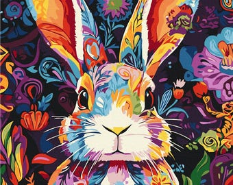 Floral Rabbit Paint by Number Kit: Whimsical DIY Canvas Art