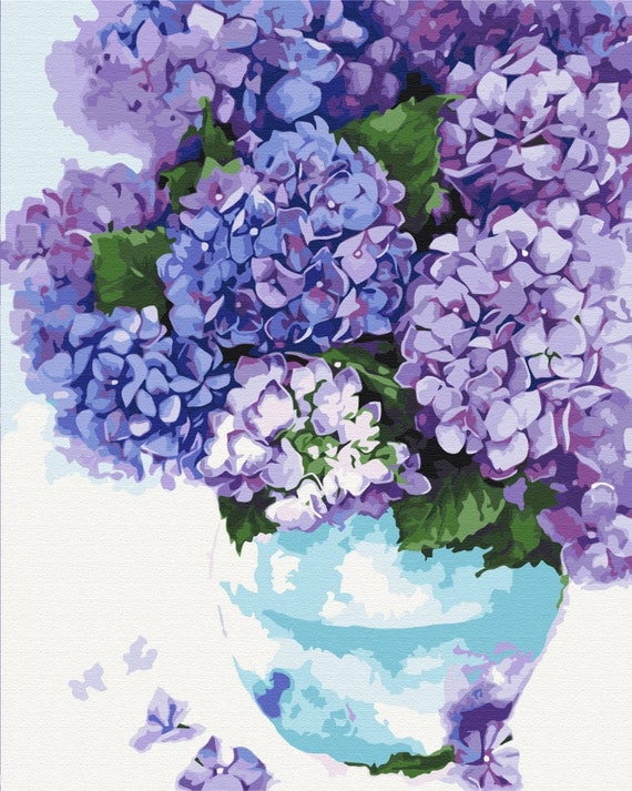 Paint by Number Hydrangea, Floral Paint by Number Kit for Adults With  Frame, Coloring Kit Purple Flowers 