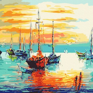 Ship paint by number, Ocean paint by number kit adult Framed, Sea painting