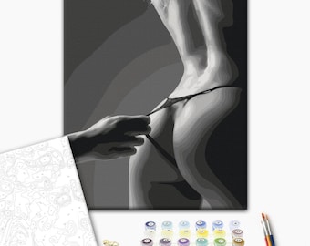 Black and White Female Silhouette Paint by Number for Adults, Framed Canvas Modern Art
