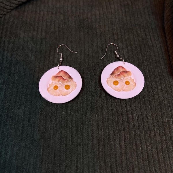 Eggs and bacon earrings | Polymer clay | Made to order