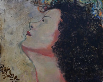 Donna e luce. Arte originale di pittura tecnica mista. Ritratto di donna, perfetto per decorazioni e collezioni. Pezzo unico!
