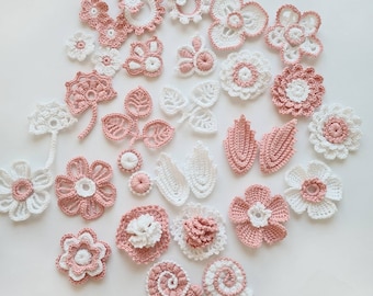 DIY set Irish crochet flowers applique 32 pcs