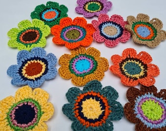 Crochet Flower Appliques - set of 12 Handmade Craft supplies embellishments Scrapbooking