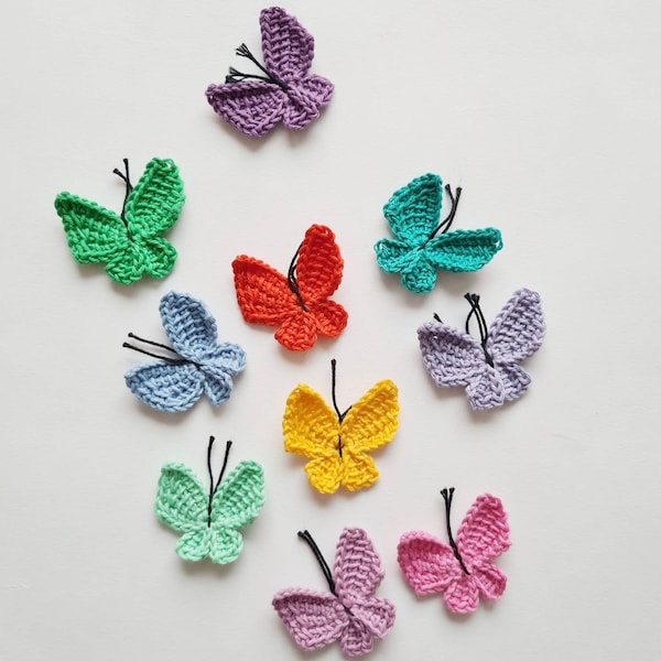 Crochet butterfly Appliques - set of 10 Handmade Craft supplies embellishments Scrapbooking