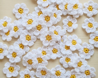 White Crochet Flowers, Wedding Decor, Cotton Flower Appliques, Bridal Embellishments -set 10/20/30/40/50/100 Wedding Craft Supplies