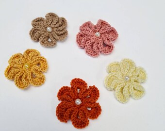 Crochet Flower Appliques - set of 5Handmade Craft supplies embellishments Scrapbooking
