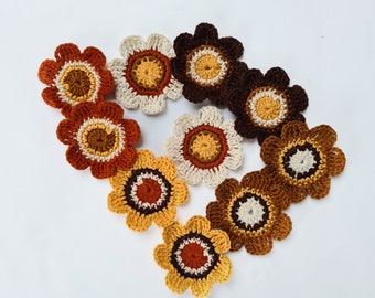 Crochet Flower Appliques - set of 10 Handmade Craft supplies embellishments Scrapbooking