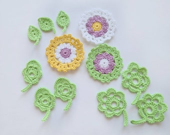 Crochet Flower Appliques - set of 12 Handmade Craft supplies embellishments Scrapbooking