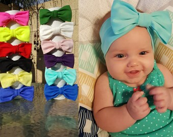 Bows, Soft Stretchy Nylon, Cotton Knit, Classic Knot, Baby Turban Headbands, Baby Girl, Knot Bows, Headwraps, Newborns, Kids, Adults