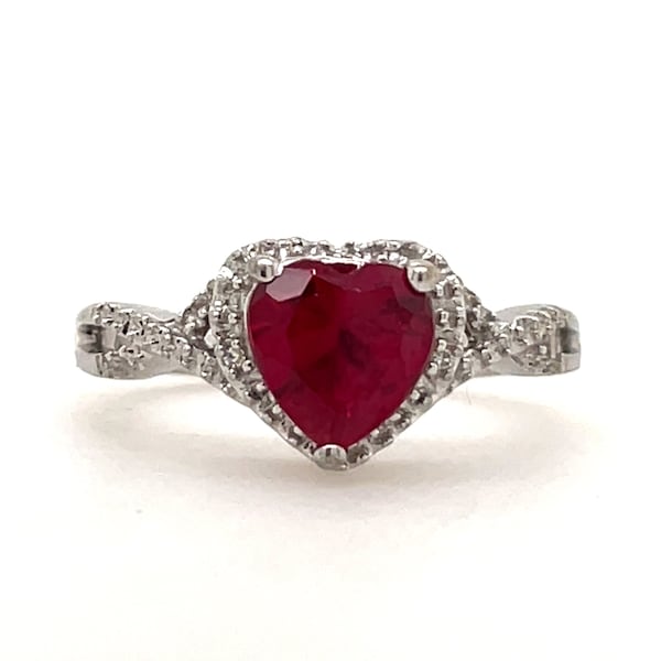 Sterling Silver Heart Shaped Ring with Imitation Ruby