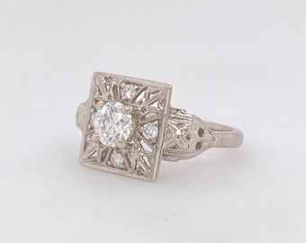 14K White Gold Art Deco Diamond Ring