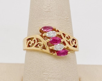 14 Karat Yellow gold Diamond and Ruby ring