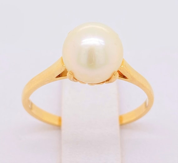 14K Yellow Gold Vintage Pearl Ring - image 3