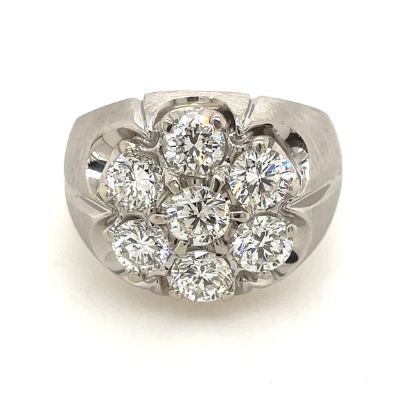 14K White Gold 2.58CTW Men s 7 Stone Diamond Cluster Ring Etsy