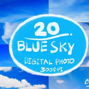 Digital fotobakgrund med blå himmel, himmelbakgrunder, blått toningspapper, digital nedladdning, grafisk design.