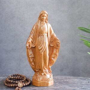 Wooden Our Lady of Grace Blessed Mother Statue, Mother Mary Statue Christian Art Virgin Mary Statue, Catholic Statue, Religious Gift - ST025