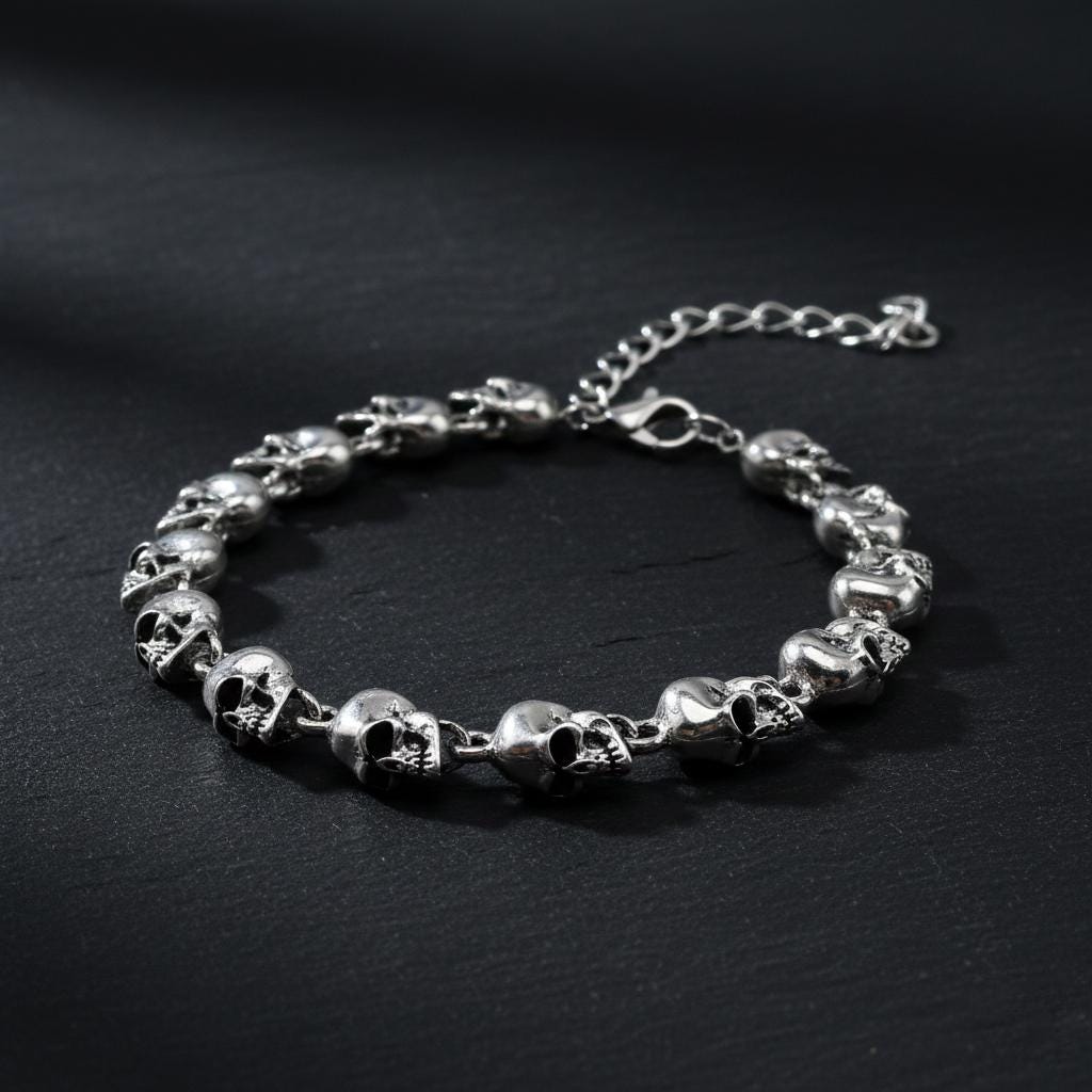 Bracciale con teschio in argento sterling per donna, gioielli in pelle rossa gotica - Italia