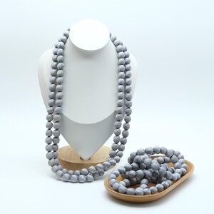 Grey Handmade Elegant Long Silk Beaded Necklace, Graceful, Retro Silk Bead Statement Piece, Colorful & Lightweight Fashion Jewelry for Women