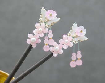 Hand-painted Cherry Blossom Ebony Hair Stick With Pearl 