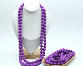 Light Purple Handmade Elegant Long Silk Beaded Necklace, Colorful & Lightweight Fashion Jewelry for Women, Retro Silk Bead Statement Piece
