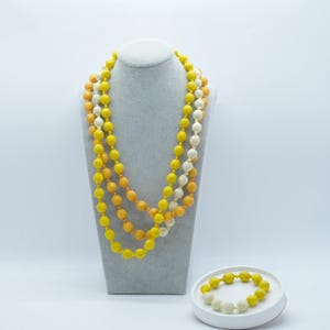 Yellow x Orange x White Elegant Long Silk Necklace for Women, Mulberry Wood-wrapped Silk, Unique Style Silk Bead Statement Piece, Graceful