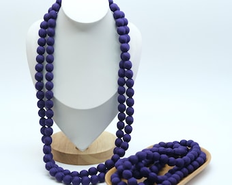 Deep Purple Handmade Elegant Long Silk Beaded Necklace, Retro Silk Bead Statement Piece, Colorful & Lightweight Fashion Jewelry for Women