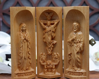 ホーム ポータブル祭壇テーブル カトリック三連祭壇画 アート 木彫り