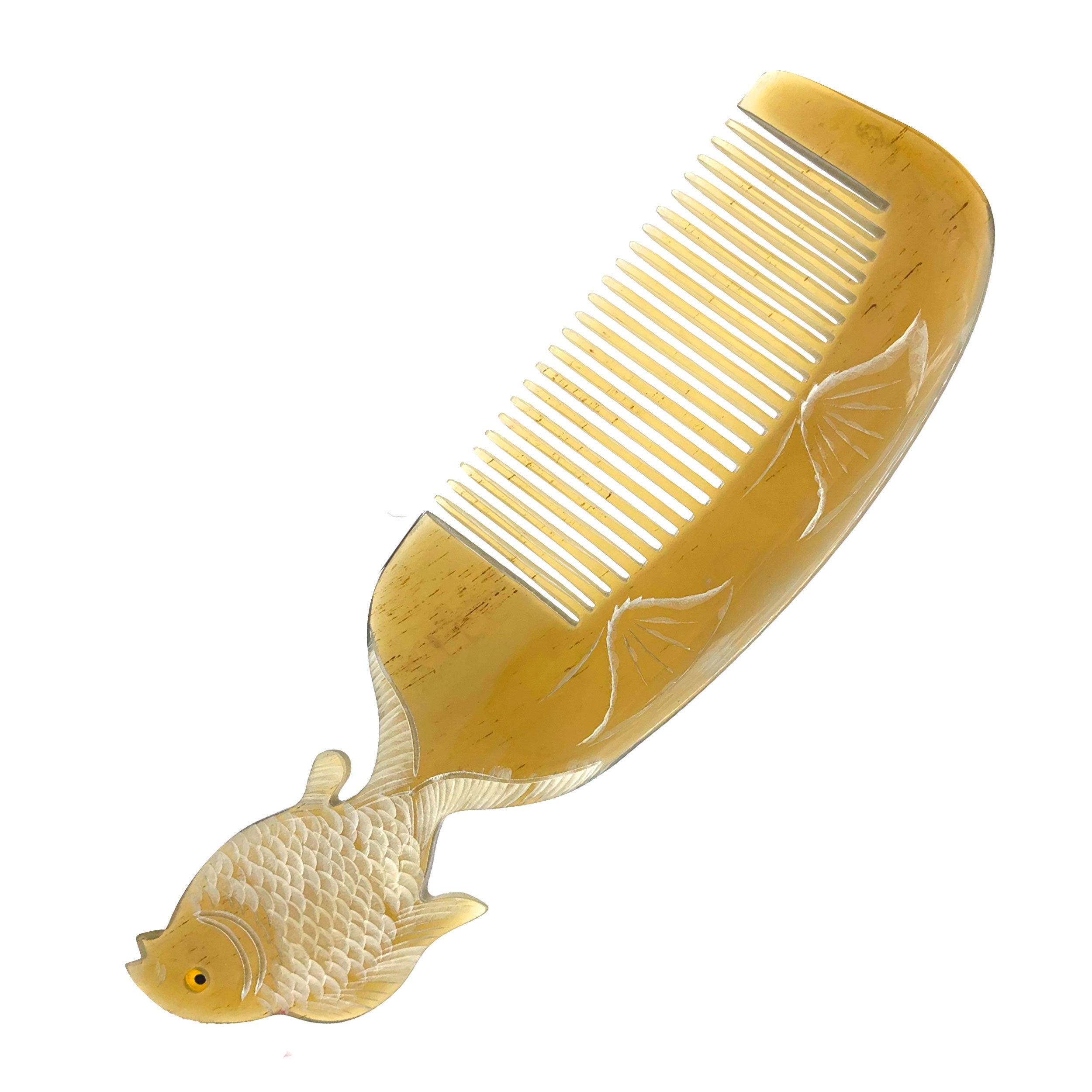Personalized Genuine Fish Enggrave Buffalo Horn Comb, Anti Static and ...
