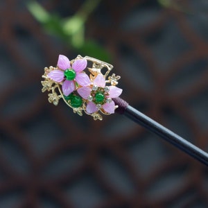 Vintage Purple Flower Hairpin, Purple Glazed Wood Hairpin, Retro Floral Elegant Wood Hairpin, One Prong Hair Stick, Hair Accessories for Her