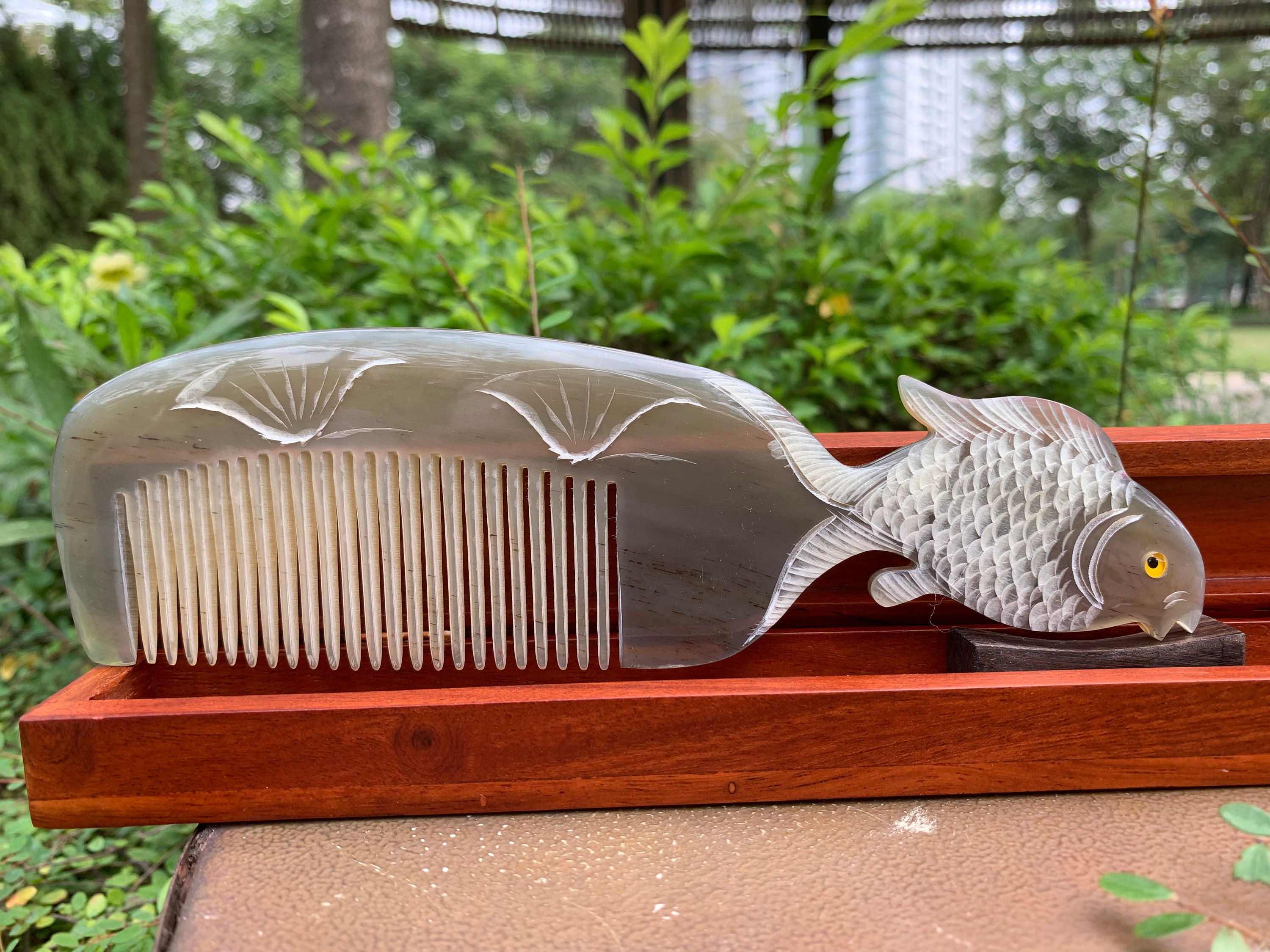 Personalized Genuine Fish Enggrave Buffalo Horn Comb, Anti Static and ...