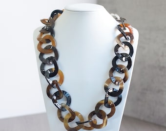 Long and Large Chunky Rough Link Chain Buffalo Horn Necklace, Buffalo Horn Necklace, Geometric Necklace, Boho Jewelry - NE142