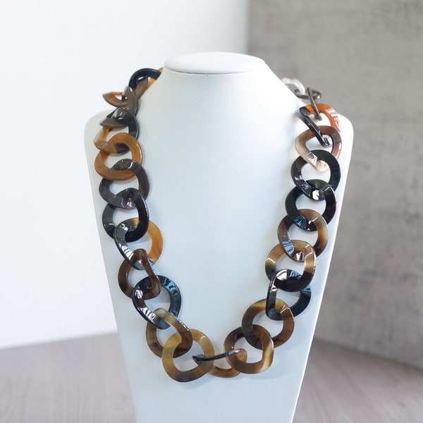 Long and Large Chunky Rough Link Chain Buffalo Horn Necklace, Buffalo Horn Necklace, Geometric Necklace, Boho Jewelry - NE142