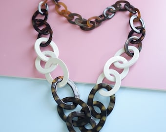 Long and Large Chunky Rough Link Chain Buffalo Horn Necklace, Natural Color Buffalo Horn Necklace, Geometric Necklace, Boho Jewelry - NE148