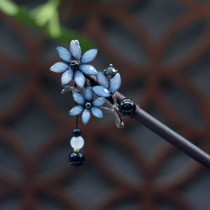 Vintage Black Flower Hairpin, Retro Floral Glazed Wood Hairpin, Handmade Black Flower Elegant Hair Accessories, Hanfu Tassel Hair Forks