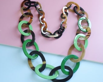 Long and Large Chunky Rough Link Chain Buffalo Horn Necklace, Buffalo Horn Necklace, Geometric Necklace, Boho Jewelry - NE143
