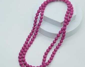 Pink Handmade Elegant Long Silk Beaded Necklace for Women, Colorful & Lightweight Fashion Jewelry, Unique Stylish Silk Bead Statement Piece