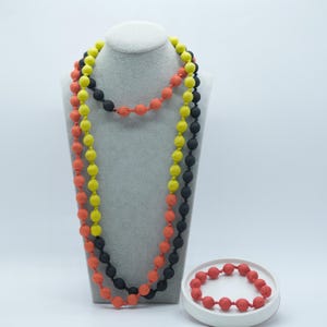 Yellow x Black x Orange Elegant Long Silk Necklace for Women, Graceful, Unique Style Silk Bead Statement Piece, Mulberry Wood-wrapped Silk
