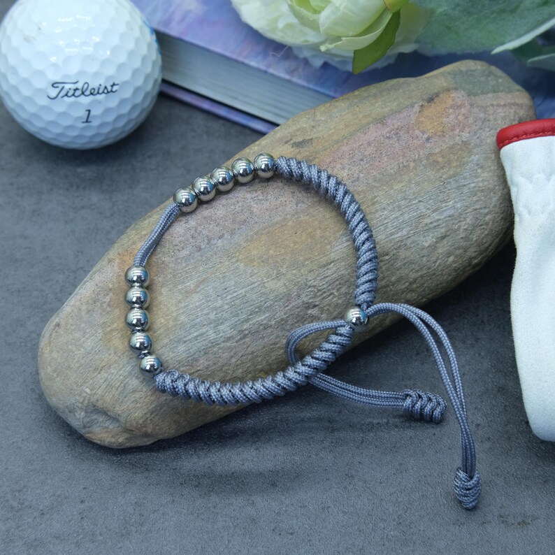 Do Not Pull String Sign Personalized Gray Golf Counter Bracelet, Stainless Steel Golf Stroke ...