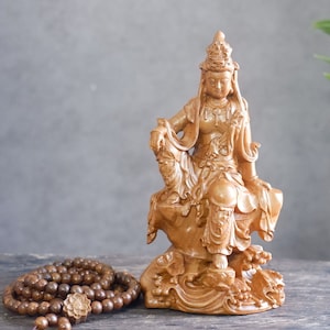 Wooden Guan Yin Bodhisattva Statue for Home Decor, Wood Kwan Yin,  Quan Yin, Kuan Yin Statue Feng Shui for Home Decor - ST013